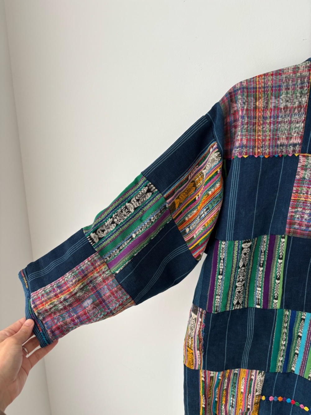 Vintage Patchwork Woven Jacket Ethnic Boho Southwestern Textile Oversized Coat - Picture 11 of 13